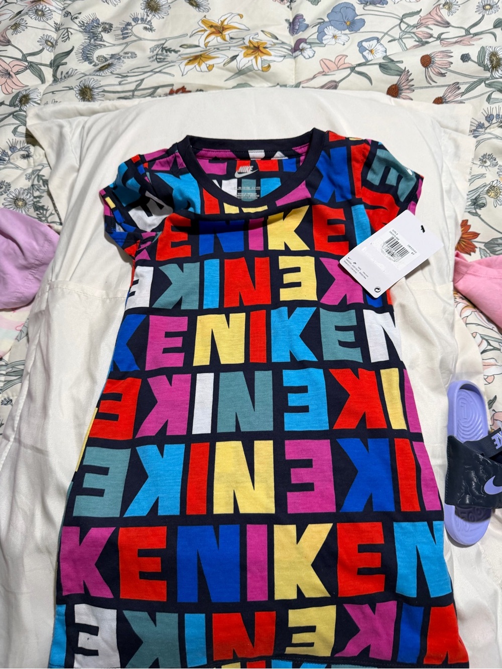 Nike Kids Multicolor Graphic Logo Tee Dress - Blue, Red, Yellow, Pink